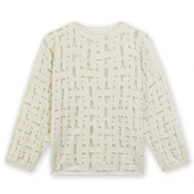 Hollow out round neck long sleeved wool sweater
