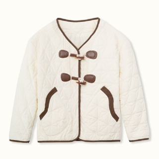 Down jacket placket stitching knitted jacket horn button blended elegant lightweight slouchy casual