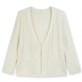 Solid V-neck Fried Dough Twists plaid sleeve cardigan