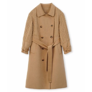 Woolen long stitching knitted coat classic fashion elegant business