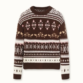 Womens Pure Wool Pullover – Vintage Brown Fair Isle Crew Neck