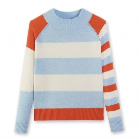 Womens Pure Cashmere Pullover – Urban Rhythm, Bold Orange & Blue Colorblock