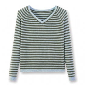 Women’s Pure Cashmere V-Neck Pullover – Urban Rhythm, Blue Weave Echo