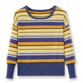 Women’s Pure Cashmere Striped Crewneck Pullover – Urban Rhythm, Dawnlight Play