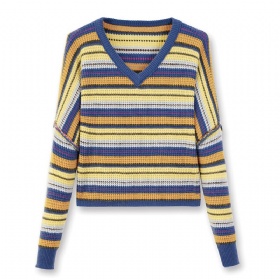 Women’s Pure Cashmere Striped V-neck Pullover – Urban Rhythm, Gleam Unfolded