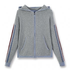 Womens 100% Cashmere Colorblock Zip Hoodie – Rhythm of Youth · Misty Grey Realm