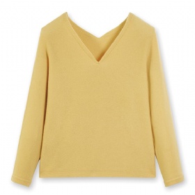 Women’s 100% Cashmere V-Neck Pullover – Rhythm of Youth · Soft Lemon Flow