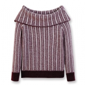 Off-Shoulder Dress Collar Knit Top – Wine Striped Mélange · The Velvet Inheritance