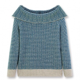 Off-Shoulder Dress Collar Knit Top – Lake Blue Wave Mélange · The Velvet Inheritance