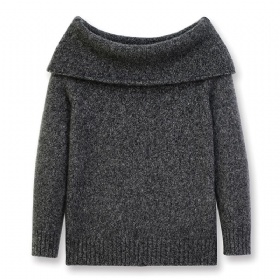 Minimalist Off-Shoulder Dress Collar Knit Top – Deep Charcoal · The Velvet Inheritance