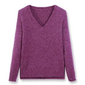 V-Neck Pullover with Side Slits – Roland Purple Mélange · The Velvet Inheritance