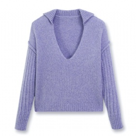 V-Neck Pullover with Contrast Stitch and Rib Collar – Lilac Purple · The Velvet Inheritance