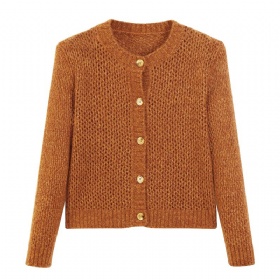 Openwork Crew Neck Cardigan – Amber Flame · The Velvet Inheritance