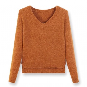 V-Neck Pullover with Side Slits – Amber Flame · The Velvet Inheritance