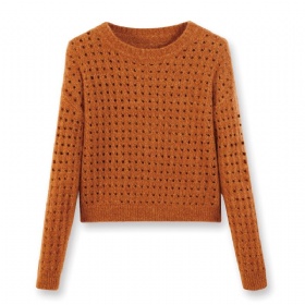 Openwork Crew Neck Pullover – Amber Flame · The Velvet Inheritance