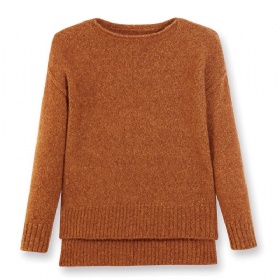 Rolled-Edge Rib Hem Pullover – Amber Flame · The Velvet Inheritance