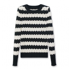 Wavy Cable Knit Pullover – Black & White · The Cottonwool Foundation