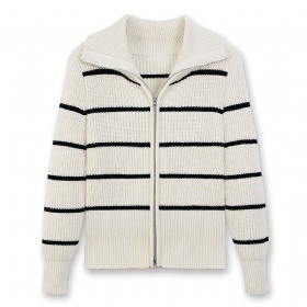 Zip Cardigan with Wide Stripes – White Base · The Cottonwool Foundation