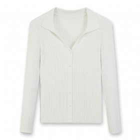 Slim Ribbed Button-Up with Mini Collar – Pure White · The Cashblend Balance