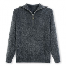 Brushed Cashmere Half-Zip Collar Pullover – Charcoal Grey · The Brushed Reserve