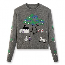 Pastoral Story Embroidered Wool Sweater – Light Mocha · The Artisan Essentials